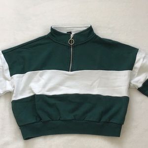 Forever 21 Cropped Green and White Zip up
